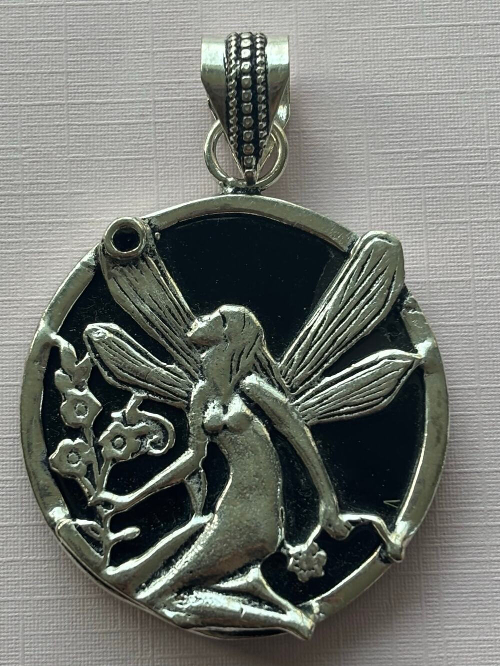 925 Sterling Black Onyx Fairy Pendant